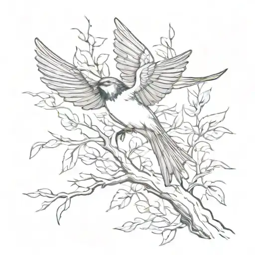 Swallow Bird Flying Away From A Tree Branch