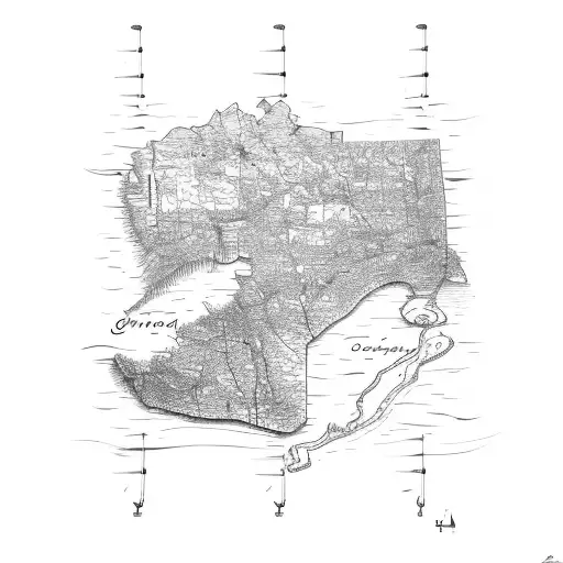 A Sketch-style Map Of Ohio With Fishing Gear Scattered Around It