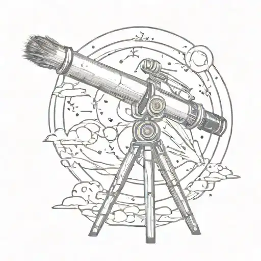 A Sketch-style Tattoo Of A Paintbrush Transforming Into A Telescope Looking Out Into Space