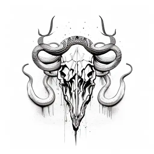Buffalo Skull On The Background Ornatemt With Snake And M