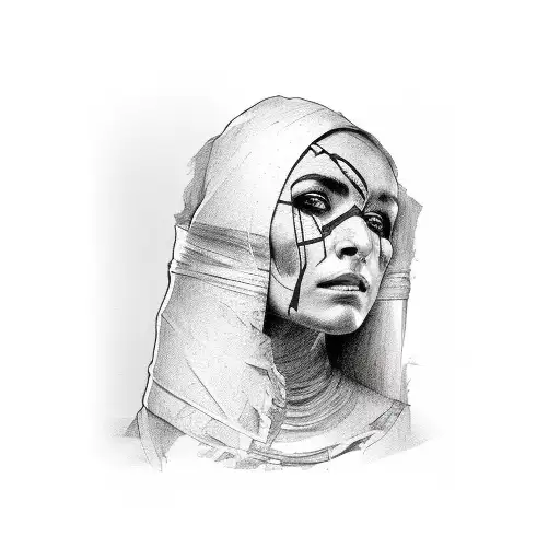 Female Mummy With Bandage In Front Of The Face