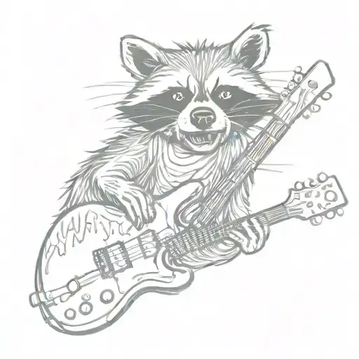 Racoon With 8 Point Antlers Crawling Up A Guitar