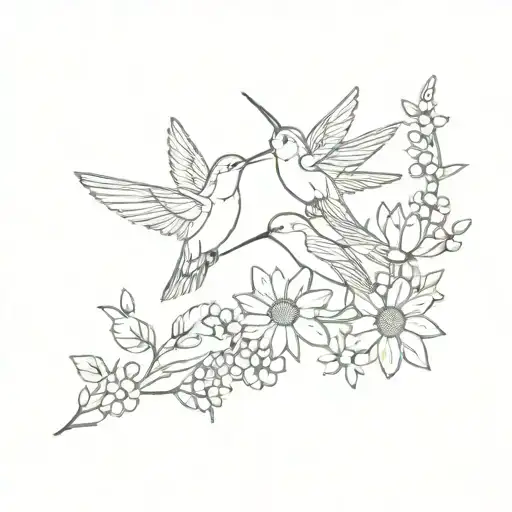 Simple Minimalistic Memorial Tattoo For My Nana With Hummingbirds And Daisies And A Peaking Sun