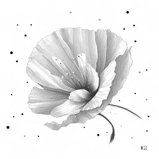 California Poppy In A Field With Constellations In The Aky