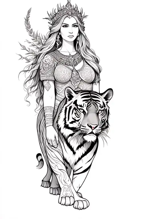 Female Druid And A Tiger