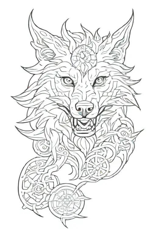 Fenrir With Vegvisir Symbol