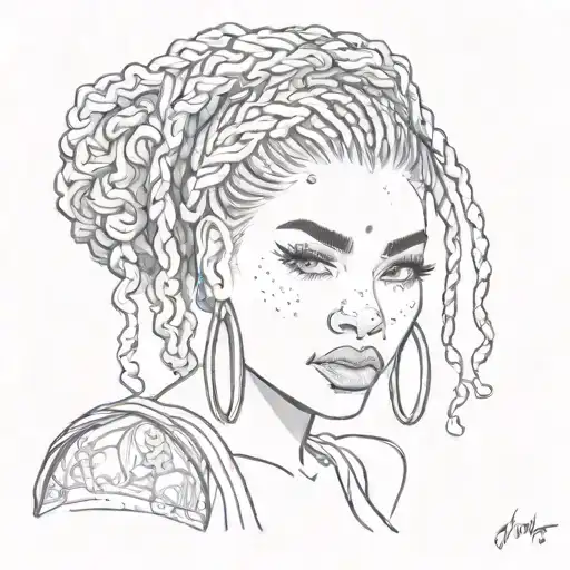 Black Chubby Pin Up Girl With Box Braids And Piercing And