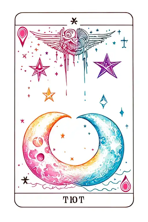 Two Tarot Cards Moon And Stars With Inverted Colours