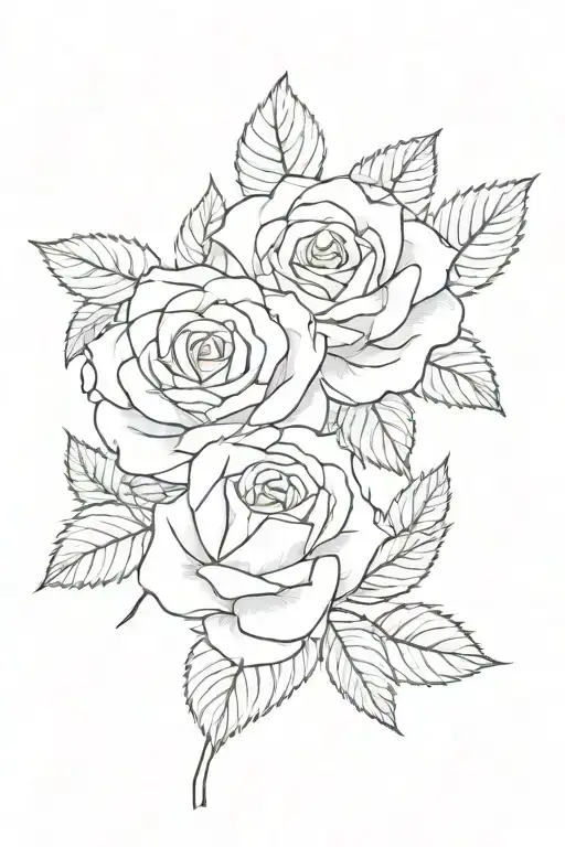 Two Rose Buds With Leaves And Flowers