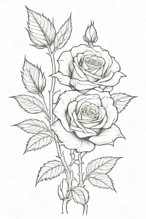 Two Rose Buds With Leaves And Flowers