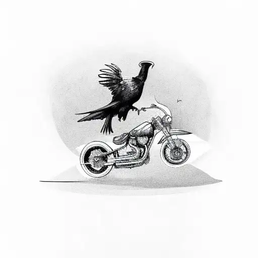 A Majestic Raven Perched On A Chopper Bike Handlebar