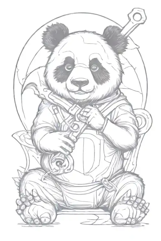 Panda Holding A Crescent Wrench