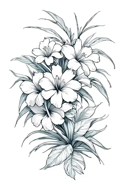 Hybicus Flowers With Hawaiian Animals Mixed In