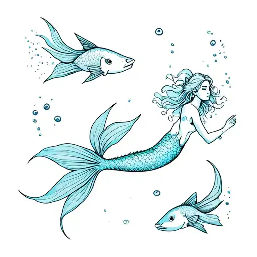 Pisces Mermaid Swimming Different Directions