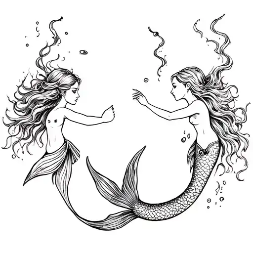 2 Pisces Mermaid Swimming Different Directions