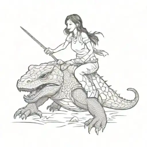 Girl Rides A Komodo Dragon