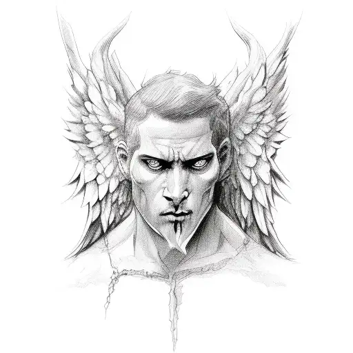 Angel In Heaved And Devil In Hell Divided Looking At Each Other