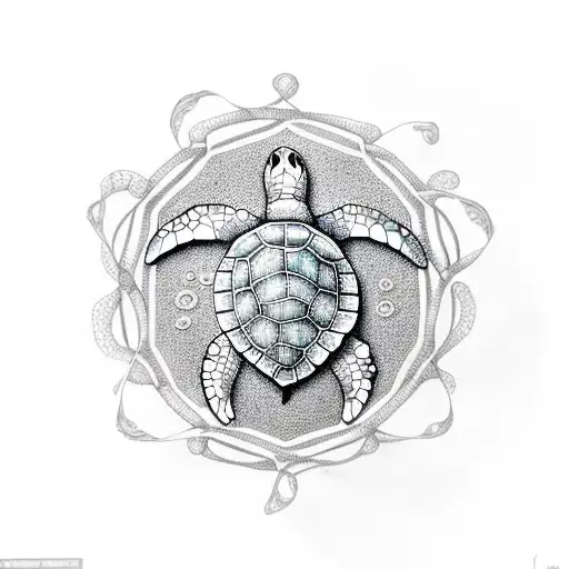 A Sea Turtle Swimming Through An Infinity Symbol Made Of Delicate Filigree
