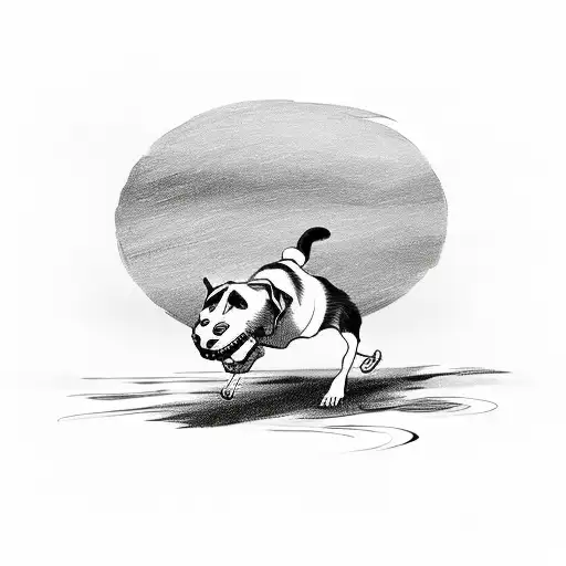 A Dog Playing Rugby With A Sunset In The Background