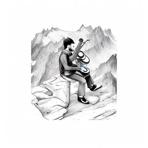 A Musician Playing Their Instrument On Top Of A Mountain Peak