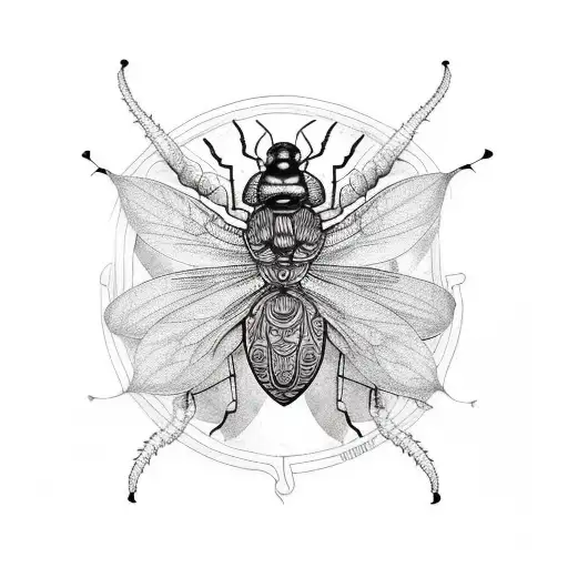 An Intricate Sleeve Tattoo Featuring A Variety Of Bug Leaves In Black And Grey