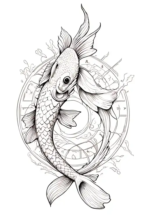 Koi Fish And Gemini Zodiac Sign Intertwined