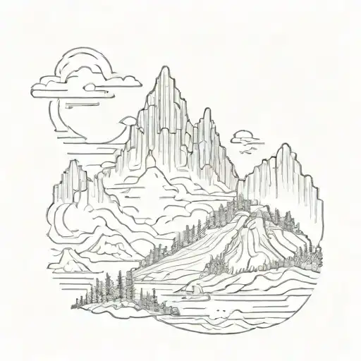 Jannu Mountain With Thin Line Drawing
