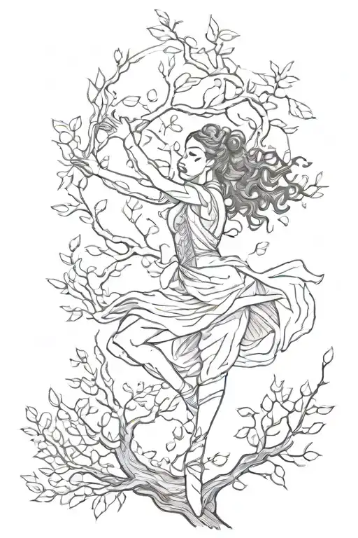 Female Dancer Growing Tree Branches Stretching Towards The Sky