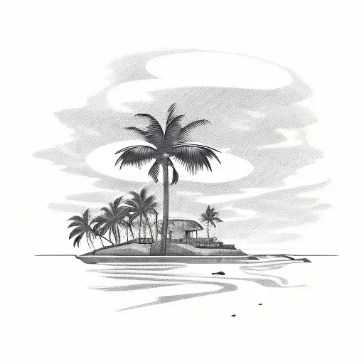 An Island With Palm Trees And A Sunset