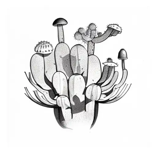 Cactus With Mushrooms