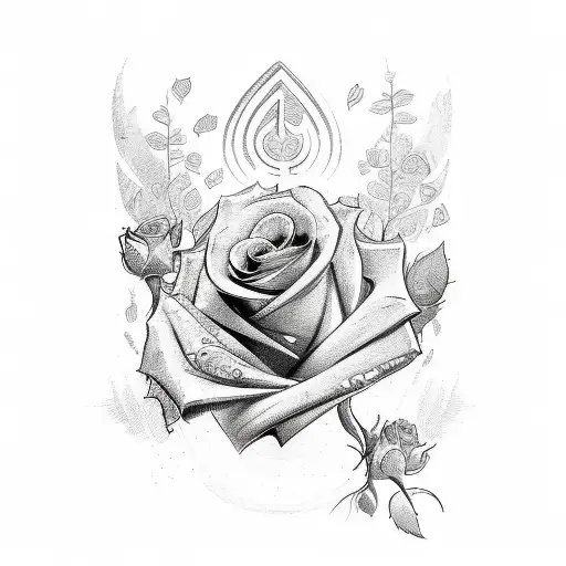 A Sketch-style Design Featuring Hood Elements Like Roses And A Hustler Quote