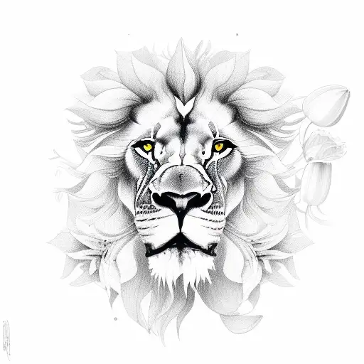 Lion With Lily Flowers