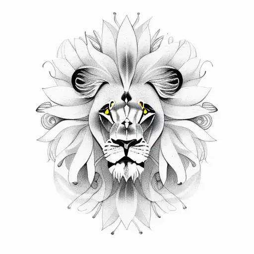 Lion With Lily Flowers Around Face