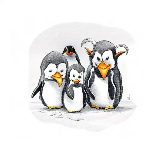 Daddy Penguin With 3 Baby Penguins