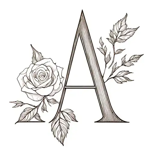 Letter A With A Rose Branch