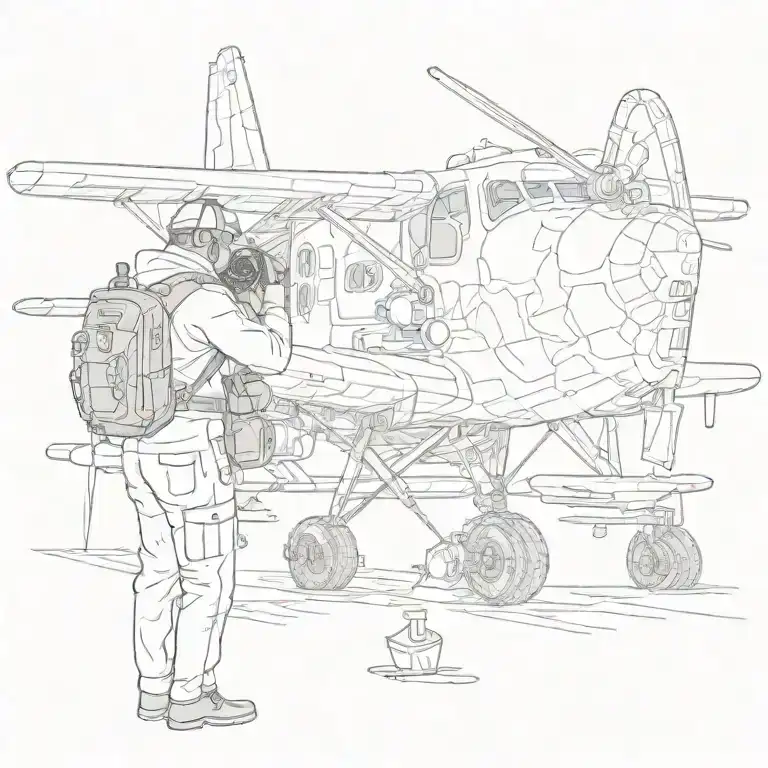 An Aircraft Engineer Inspecting The Engine Of A Plane With A Snow Leopard Perched On Their Shoulder