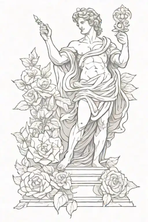 Statue Of David With Flowers Or Fire Coming