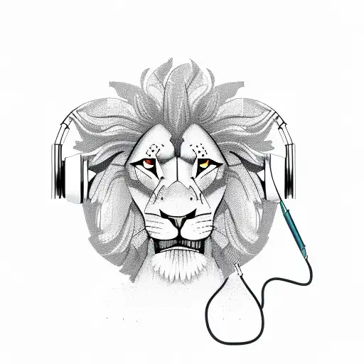 A Pixelated Lion Wearing Headphones And Coding On A Computer
