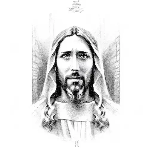 A Sketch-style Portrait Of Jesus With A Bible Verse Written In Calligraphy