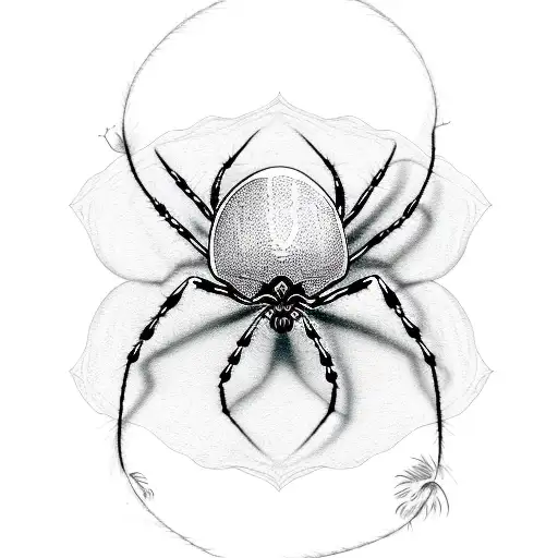 A Sketch-style Spider Spinning A Web With Violets Entwined In The Strands