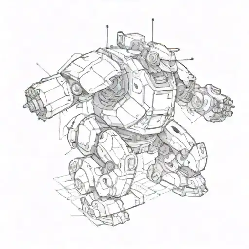 A Sketch Of An Engineer Building A Giant Penguin Robot In A Video Game World