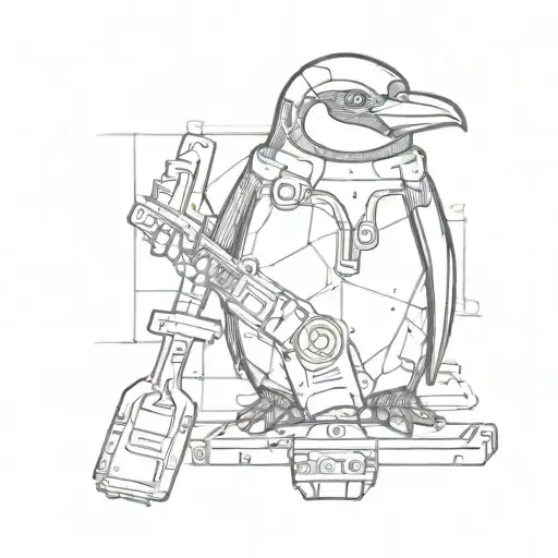 A Sketch Of An Anime-style Penguin With Engineering Tools In Its Flippers