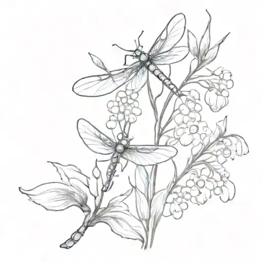 Lilly Of The Valley And Dragonfly