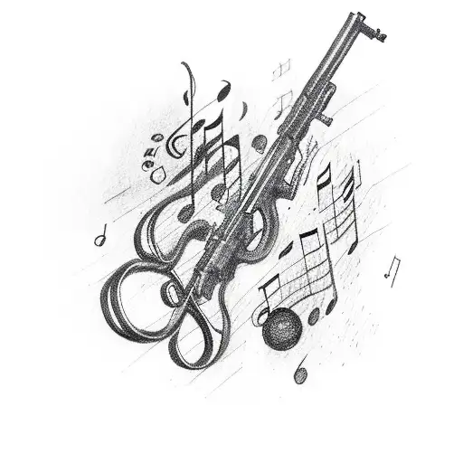 Airsoft Gun Surrounded By Musical Notes