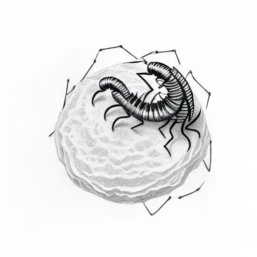 A Minimalist Tattoo Of A Centipede Crawling On A Stack Of Money