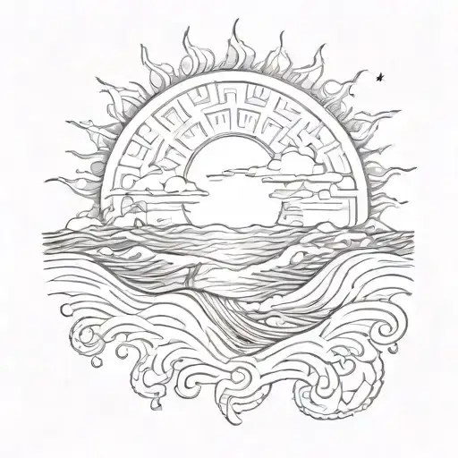 Sea With A Sun Shining Above It