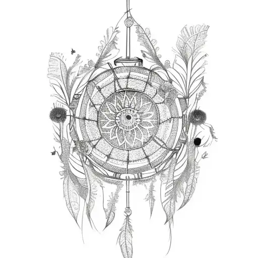 A Sketch-style Dreamcatcher Made Entirely Of Flowers