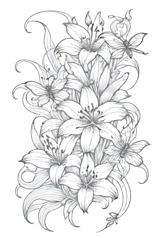 Tiger Lily Whimsical With Water Wave And Dragonfly Back