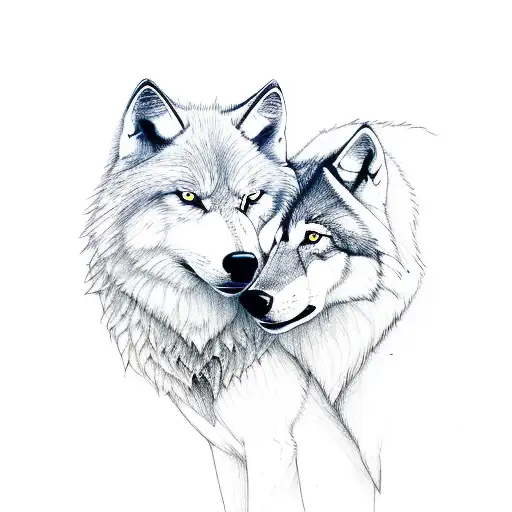 One White Wolf And One Wolf Happy Cuddling Together With Trees