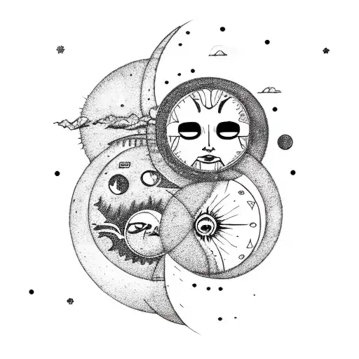 Sun And Moon Intersected Without Faces